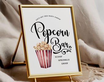 Popcorn Bar - Popcorn Station Schild - Minimalistisch - Druckbar - Digitale Datei