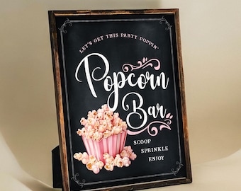 Popcorn Bar - Popcorn Station Schild - Kreidetafel - Printable - Digitale Datei