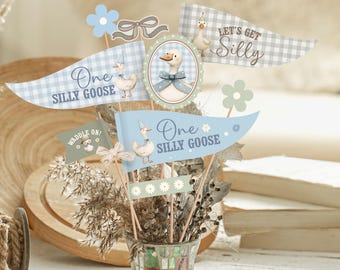 Silly Goose Birthday Party Pennants | Editable Canva Template