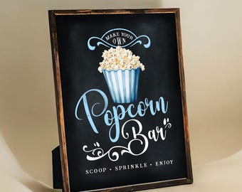 Popcorn Bar - bord Popcorn Station - schoolbord - afdrukbaar - digitaal bestand