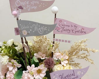 Fairy Garden Pennant Decorations - Printable Party Decor (Digital File)