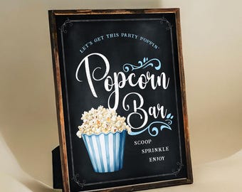 Popcorn Bar - Popcorn Station Schild - Kreidetafel - Printable - Digitale Datei