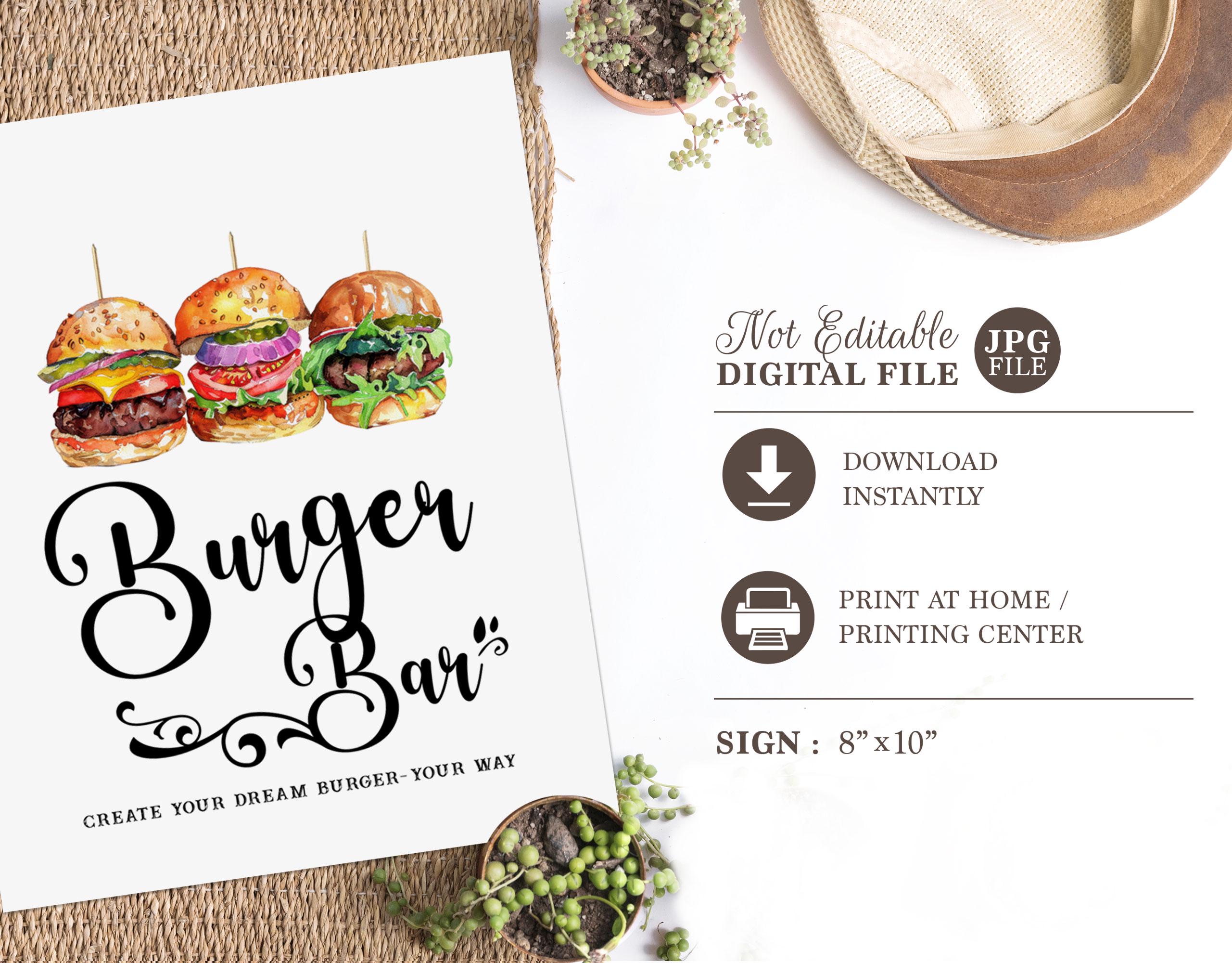 Burger Bar - Burger Station Sign - Minimalist - Printable - Digital ...