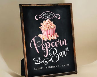 Popcorn Bar - Popcorn Station Sign - Chalkboard - Printable - Digital File