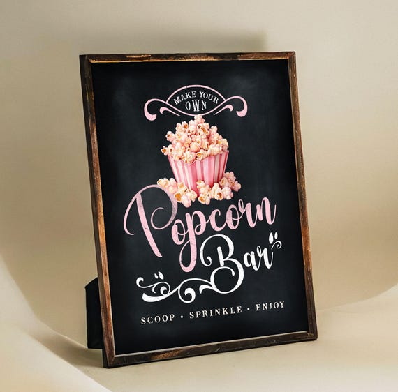 Popcorn Bar - Popcorn Station Sign - Chalkboard - Printable - Digital File