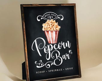 Popcorn Bar - Popcorn Station Schild - Kreidetafel - Printable - Digitale Datei