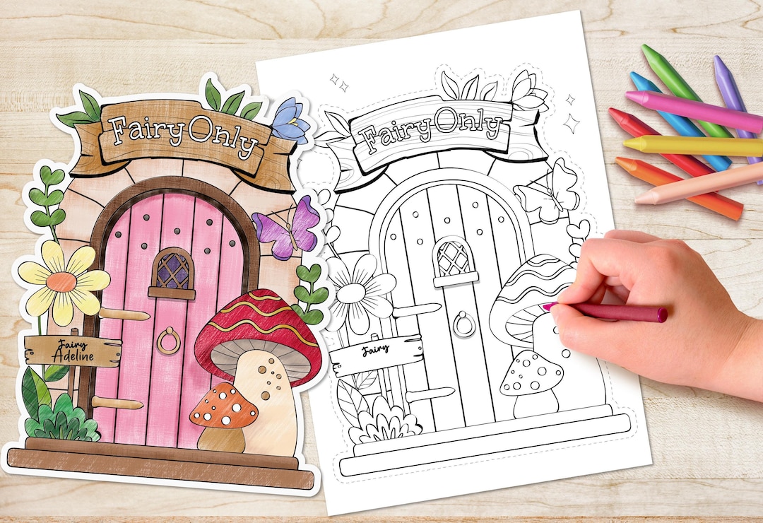 Printable Fairy Door Coloring Page - Paint the Fairy Door - Fairy Party ...