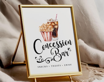 Concession Bar - Konzessionsstand Schild - Movie Time - Minimalistisch - Druckbar - Digitale Datei