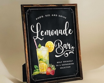 Lemonade Bar - Lemonade Stand Sign - Chalkboard - Printable - Digital File