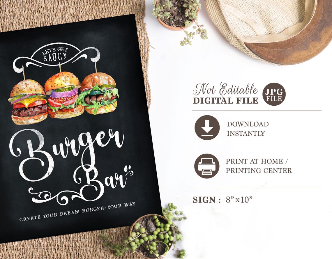 Burger Bar - Burger Station Sign - Chalkboard - Printable - Digital ...