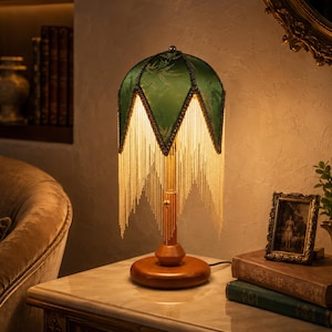 Housewarming Present, Classic Home Decoration Gift, Vintage Brass Crane Table Lamp, Retro Fringe Bedside Light, Elegant Accent Lighting
