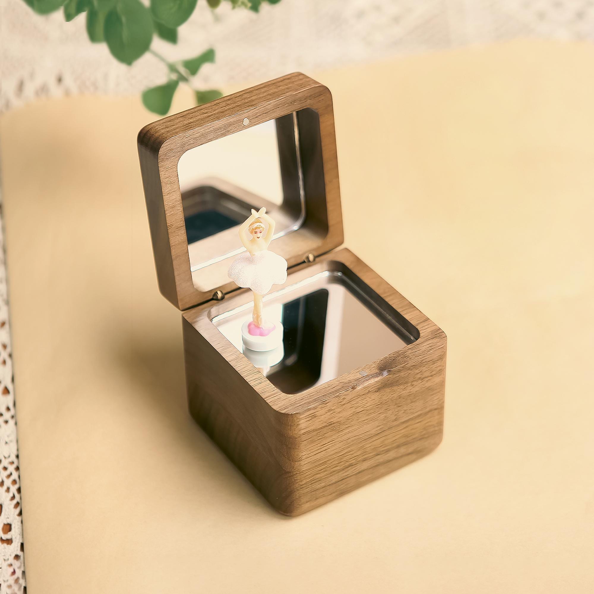 Birthday Gift Personalized Wood Vintage Ballerina Custom Engraved Music Box Mirror Music Box Anniversary Music Box Unique Gift for Girl