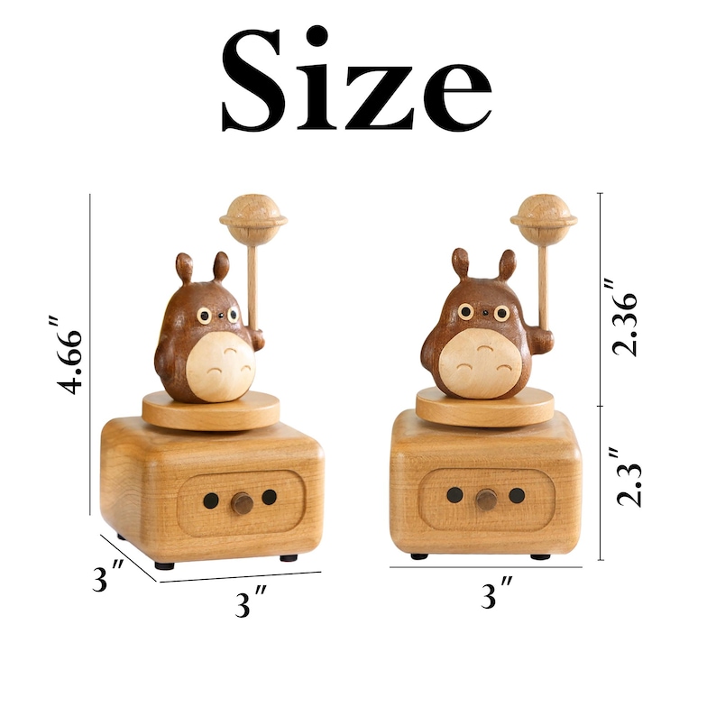 May include: Wooden music box featuring a brown cartoon character holding a star. The music box is 4.66 inches tall, 3 inches wide, and 2.36 inches deep.
