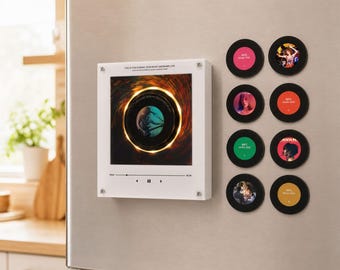 Personalized Record Fridge Magnet with NFC Music, Custom Music Display Night Light, Singing Album Refrigerator Magnet, Music Lovers