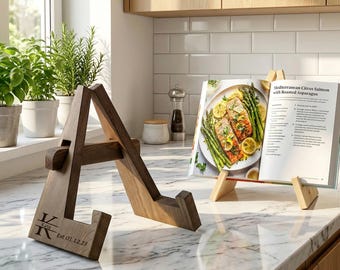 Fathers Day Personalized Recipe Holder,Custom Engraved  Book Stand,Wood iPad Stand,Home Decor,Kitchen Decor,Cookbook Stand,gift for her him