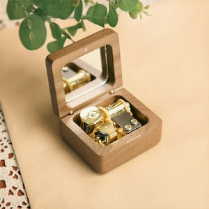 Birthday Gift Custom Vintage Wooden Mirror Music Box Personalized Engraved Mini Music Box Unique Anniversary Gift  Music Box gifts for Her