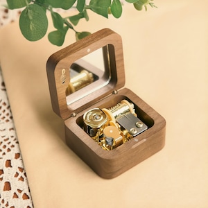 Birthday Gift Personalized Wood Vintage Custom Engraved Text Music Box Mirror Music Box Anniversary Music Box Unique Gifts for Mom Dad Her