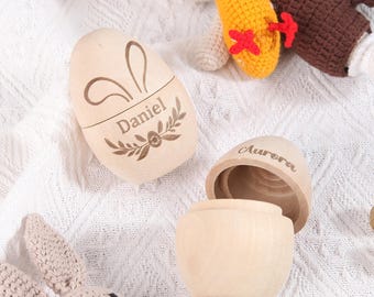 Ovo de Páscoa de Madeira Personalizado - Ovo Oco para Enchimento, Lembrança, Presente de Páscoa Personalizado, Enfeite para Cesta de Páscoa, Ovo Fofo para a Primeira Páscoa, Ovo de Brinquedo para Cozinhar