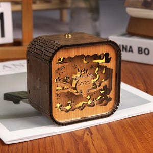 Birthday Gift Custom Wooden Totoro Engraved 3D Night Light Music Box LED Lamp Wooden Anime Music Box Ghibli Gift Anniversary Gift for Her