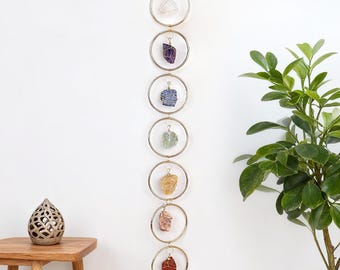 Mothers Day Handmade 7 Chakra Crystal Hanging,Meditation Decor,Natural Chakra Stones,Tree of Life Suncatcher,Boho Wall Decor,Housewarming