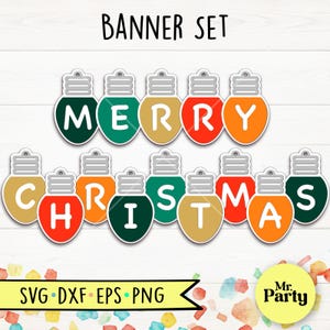Joyeux Noël ampoule SVG, décorations de Noël svg, étiquette cadeau SVG, lumières de Noël SVG, ampoule de Noël Svg, bannière lumineuse de Noël svg
