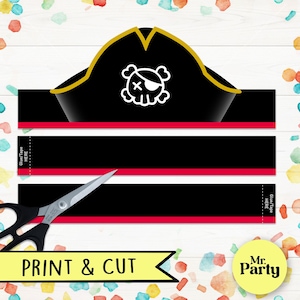 Pirate hat paper crown, Printable Pirate hat, Pirate hat party, printable and colorable pdf, Pirate costume, Kids Craft Pirate Costume DIY