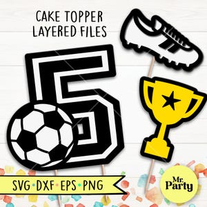 Football 5e anniversaire SVG, svg de gâteau de football, décoration Soccer topper svg, svg fête, 5e anniversaire chemise svg, svg football, svg football