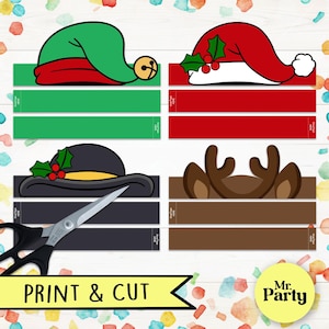 Printable Christmas Party Hats, Christmas Paper Crown pdf, printable and colorable pdf, Xmas DIY, coloring activity Printable Kids Craft