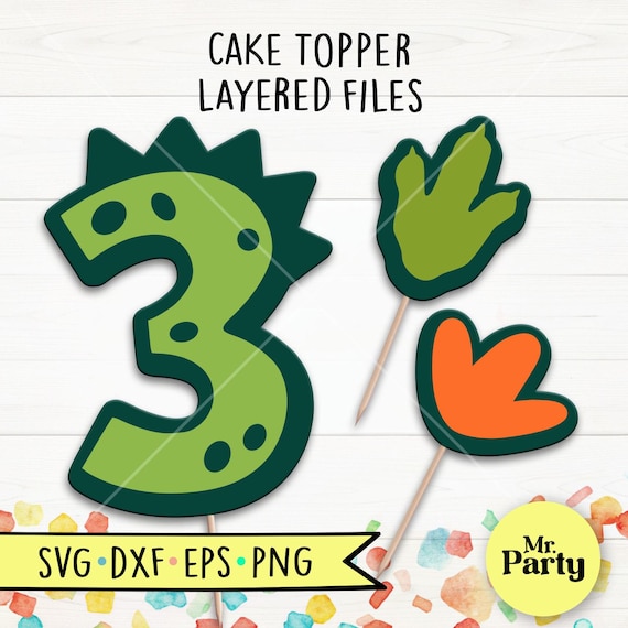 Dino 3rd birthday SVG, Dino cake topper svg, decoration, Dinosaur topper svg, Party svg, three Birthday shirt svg, Dinosaur footprint svg