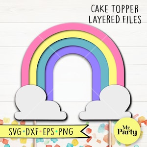 Topo de bolo arco-íris alto SVG, arco-íris svg, aniversário svg, festa faça você mesmo svg, topo de bolo svg, festa svg, arquivo de corte Cricut, arquivos de corte silhueta