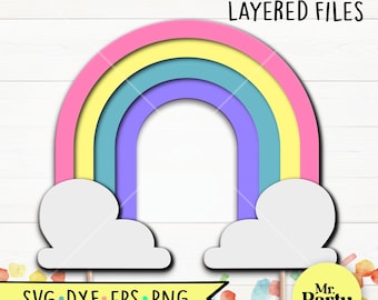 Decorazione per torta arcobaleno alta SVG, arcobaleno svg, compleanno svg, festa fai da te svg, decorazione per torta svg, festa svg, file di taglio Cricut, file di taglio silhouette