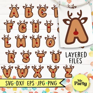 Pacchetto SVG alfabeto renna di Natale, lettere dalla A alla Z in formato svg, idea regalo di Natale, lettere di Natale, monogramma renna in formato svg, iniziale cervo di Natale