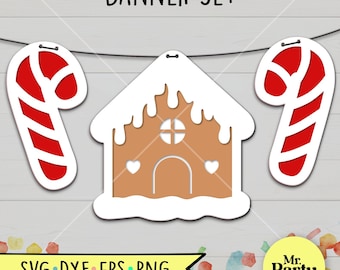 Christmas Banner svg, Candy Garland SVG, Gingerbread house Garland SVG, Cardstock Christmas Garland svg, Gingerbread Svg, Christmas party