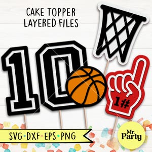 Basket-ball 10e anniversaire SVG, svg de gâteau de basket-ball, décoration de basket-ball svg, fête, panier svg, svg numéro 1, basket-ball svg