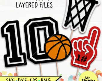 Basketball 10th birthday SVG, basketball cake topper svg, decoration basketball topper svg, Party, basket svg, number 1 svg, basketball svg