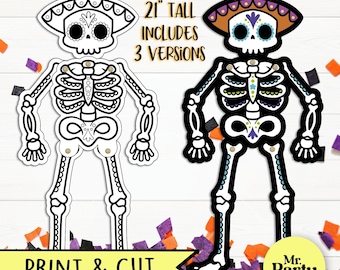 Printable Sugar Skull Cut & Paste Craft 21 inch, skeleton cut craft, Mexican Day of the Dead Spooky, Large Printable, Halloween Decoration