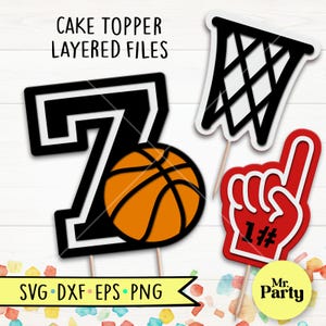 Basket-ball 7e anniversaire SVG, svg de gâteau de basket-ball, décoration de basket-ball svg, fête, panier svg, svg numéro 1, svg de basket-ball