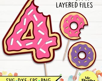 Dona 4th birthday SVG, Donuts topper svg, decoration sweet topper svg, Party svg, 4th Birthday shirt svg, Sweet birthday svg, Sprinkle Donut