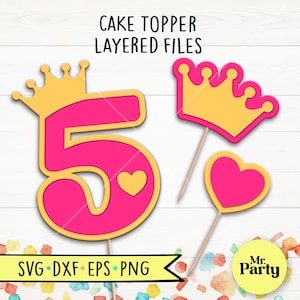 Coroa 5º aniversário SVG, Coroa bolo topper svg, decoração Coroa topper svg, Festa svg, 5º aniversário camisa svg, Coroa svg, Coração svg