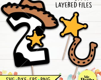 Cowboy number birthday svg, Cowboy topper svg, Sheriff Star Svg, Party svg, Cow print svg, 2nd birthday svg, Birthday shirt, number cow svg