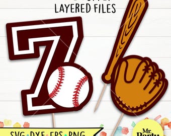 Baseball 7th birthday SVG, baseball cake topper svg, decoration baseball topper svg, Party svg, 7th Birthday shirt svg, baseball svg