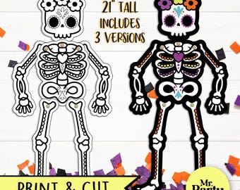 Printable Catrina Sugar Skull Cut & Paste Craft 21 inch, skeleton cut craft, Mexican Day of the Dead Spooky, Large Printable, Halloween pdf