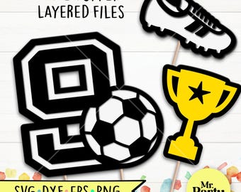 Soccer 9th birthday SVG, Soccer cake topper svg, decoration Soccer topper svg, Party svg, 9th Birthday shirt svg, football svg, Soccer svg