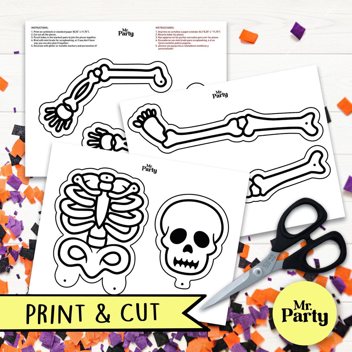 Printable Skeleton Craft 20 Inch, Skeleton Cut Craft, Easy Skeleton Pdf ...