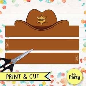Corona di carta per cappello da cowboy, cappello da sceriffo stampabile, cappello da sceriffo western per feste, pdf stampabile e colorabile, costume da cowboy, pdf per bambini da cowboy
