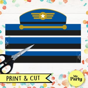 Chapéu de piloto coroa de papel, Chapéu de piloto para impressão, Chapéu de piloto para festa, PDF para imprimir e colorir, Fantasia de piloto, Fantasia de piloto para crianças faça você mesmo