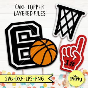 Basketbal 6e verjaardag SVG, basketbal taart topper svg, decoratie basketbal topper svg, feest, mand svg, nummer 1 svg, basketbal svg