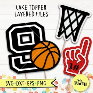 Basketbal 9e verjaardag SVG, basketbal taart topper svg, decoratie basketbal topper svg, feest, mand svg, nummer 1 svg, basketbal svg