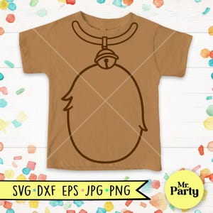 May include: A brown t-shirt with a brown outline of a reindeer head with a bell on a collar. The design is for a DIY craft project.