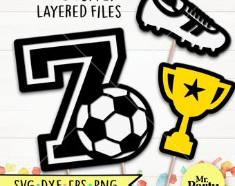 Calcio 7° compleanno SVG, Calcio cake topper svg, decorazione Calcio topper svg, Festa svg, 7° compleanno maglietta svg, calcio svg, Calcio svg